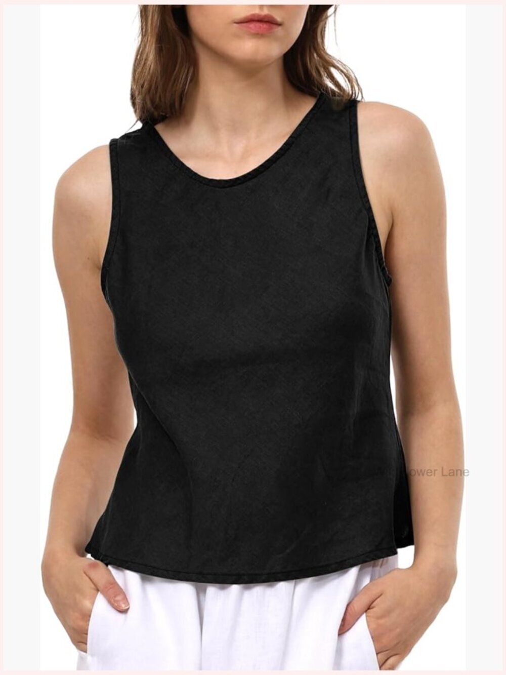 Women's 100% Linen Summer Tank Top Scoop Neck Sleeveless Blouse